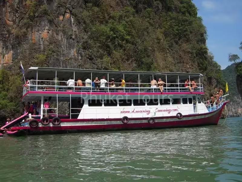 Comfortable cruise boat for a scenic James Bond Island and Phang Nga Bay tour from Phuket.
