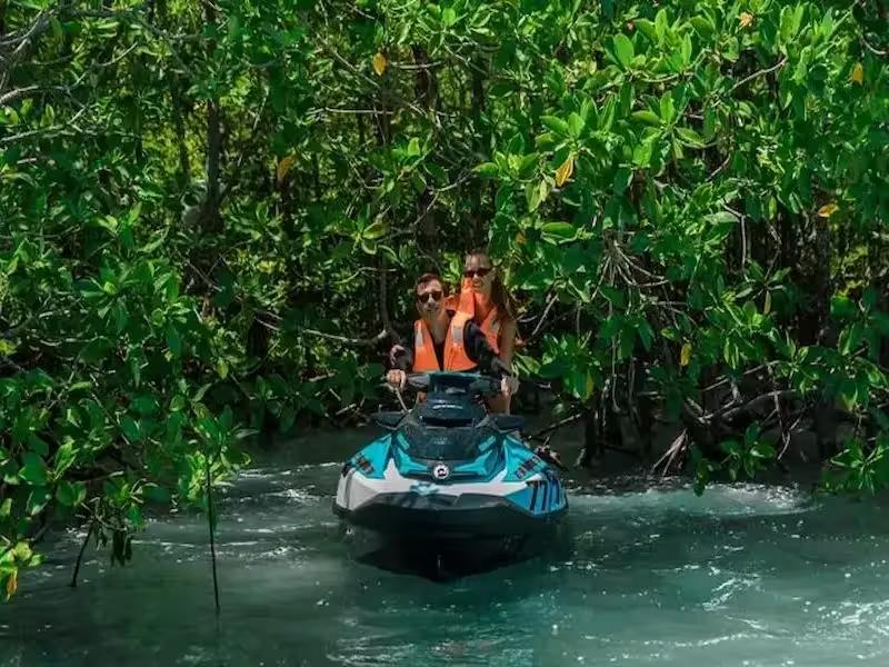 Exploring a serene mangrove forest by jet ski on a Phuket island tour
