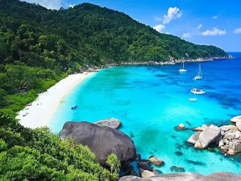View from the viewpoint on Koh Similan (Island #8) towards Sail Rock in the Similan Islands, Thailand